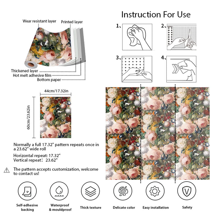 Elegant Luxury Watercolor Floral Peel And Stick Wallpaper Chic Flowers Removable Cabinet Sticker Self Adhesive Contact Paper