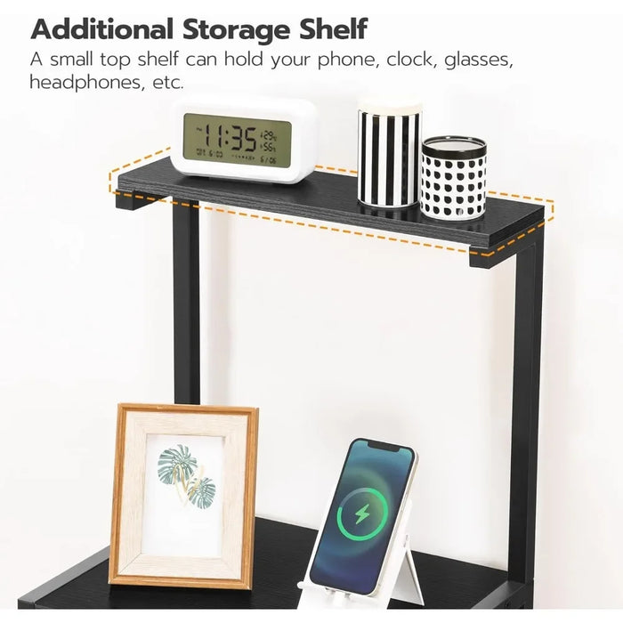 Nightstand with Charging Station and LED Lights, Modern End Table with Fabric Drawers, 39.3'' Tall LED Nightstand