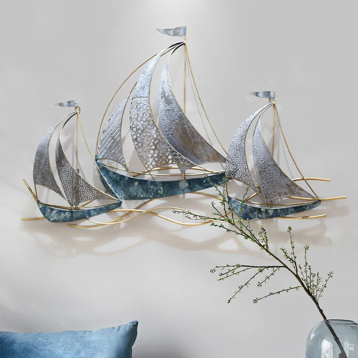 Mediterranean Style Sailing Boat Wall Decoration Children's Room Layout Living Room Sofa Background Wall Iron Art Wall Decor NEW