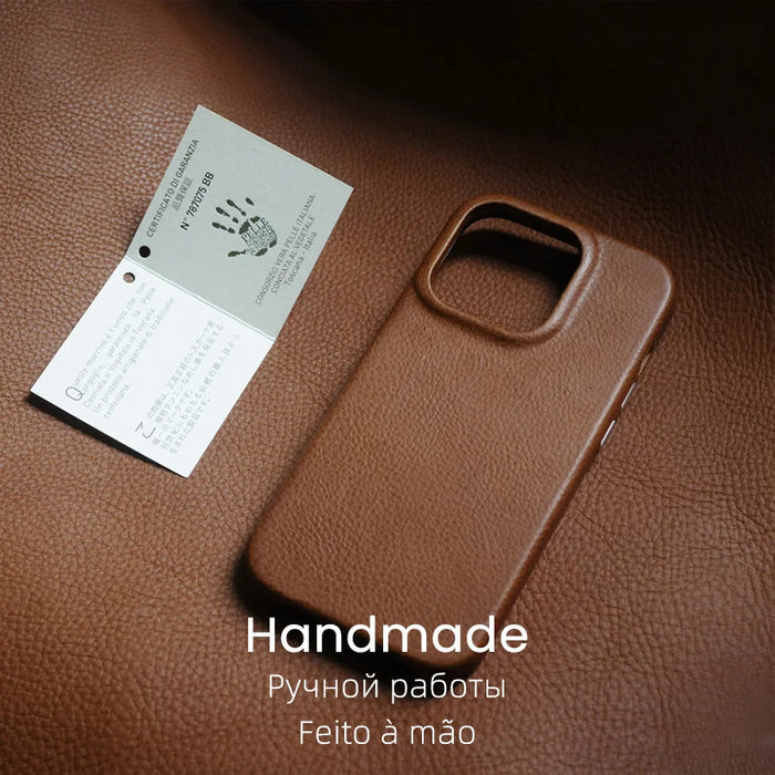 YMW Italian Minerva Box Genuine Leather Case for iPhone 14 Pro Max Plus Handmade Luxury Business Cowhide Phone Cover