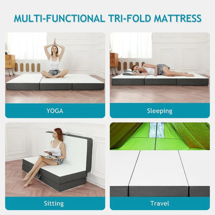 Folding Mattress, 4 inch Memory Foam Trifold Mattress Topper with Washable & Breathable Cover, Portable & Foldable, Full Size