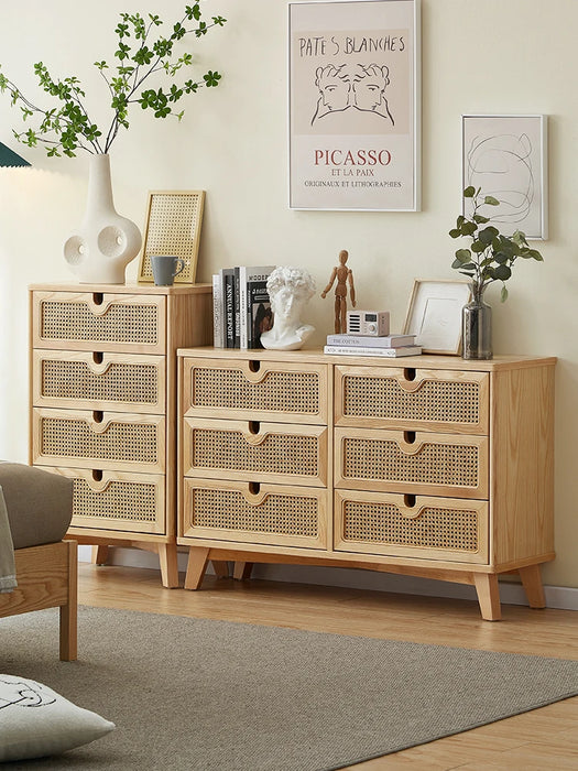Solid wood rattan edge cabinet, four or six bucket cabinet, small family living room, storage edge cabinet