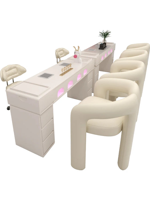 Cream Style Nail Table and Chair Set with Built-in Baking Lamp, Vacuum Cleaner Socket, Dirt Resistant Nail Table Manicure Tables