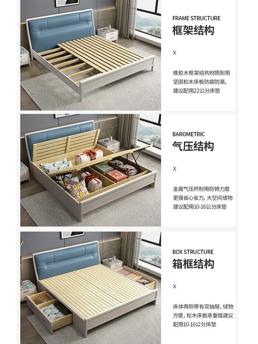 bed Extremely simple  light luxury style modern simple full-solid wood  Nordic storage  soft bag room master