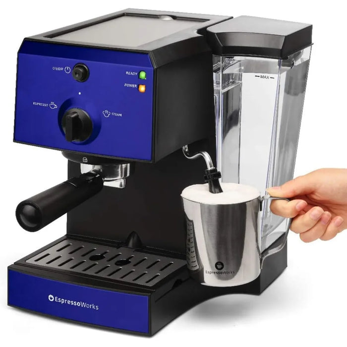 All-In-One Espresso Machine with Milk Frother 7-Piece Set -  Maker Includes Grinder, Frothing Pitcher, Cups, Spoon and Tamper