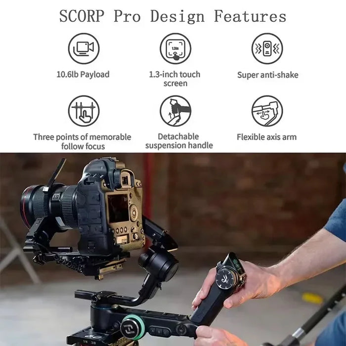 SCORP PRO 3 Axis Gimbal Stabilizer Handheld Anti-shake Camera Stabilizer 2500mAh Camera Gimbal 4.8kgs weight capacity