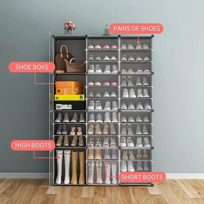 Large Shoe Rack Large Capacity Boot Storage 12 Cube Organizer Modular DIY Plastic 6 Tier 24-96 Pairs Of Shoe Tower Cabinet