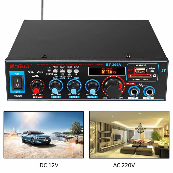 800W 600W Car Amplificador HIFI 2 CH Audio Power Amplifier 12/220V Home Theater Amplifier Audio Support FM USB SD/Remote Control