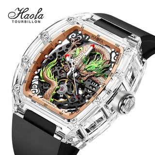 Haofa 3D Dragon Mechanical Watch for Men Automatic Hollow Transparent Wristwatch Crystal Case Luminous Waterproof Men Watch 2321