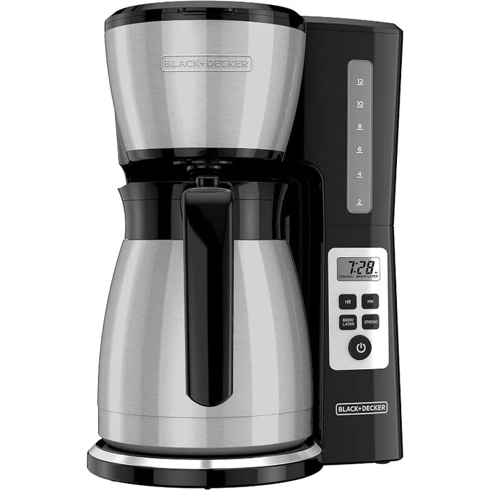 BLACK+DECKER 12 Cup Thermal Programmable Coffee Maker with Brew Strength and Technology, Black/Steel, CM2046S