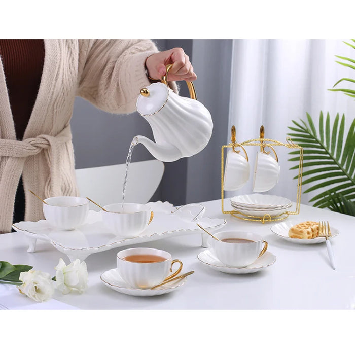 20pcs High Quality European Luxury Household Ceramic Afternoon Teapot Tea cup Sets With Tray