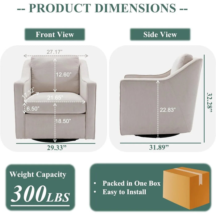 360° Swivel Living Room Chair, Upholstered Fabric Armchair, Lumbar Pillow with Inner Spring Seat Cushion,for Living Room Bedroom