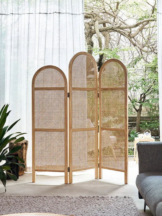 Solid wood rattan woven screen partition wall, movable folding folding screen, new Chinese style minimalist seat screen