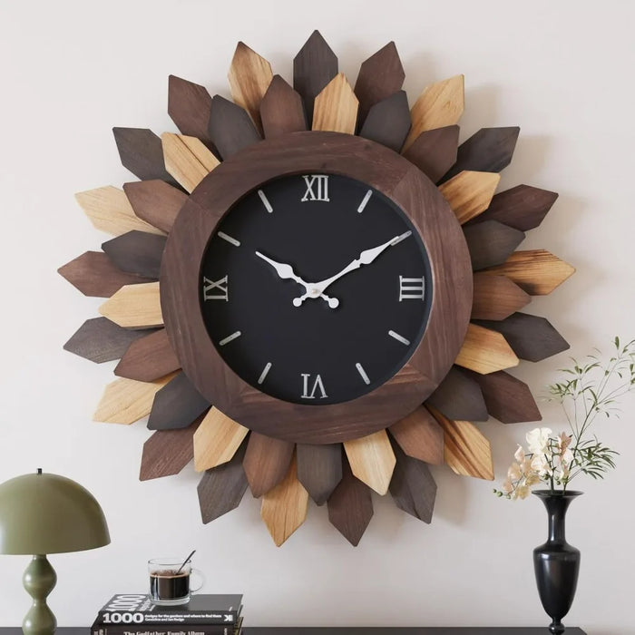 24 Inch Large Wall Clock, Oversized Silent Battery Operated Farmhouse Wood Wall Clock for Living Room Decor, Tricolor