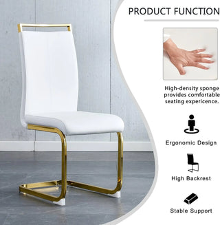 Modern Dining Chairs Set of 4, Side Dining Room Chairs with Golden Legs, Kitchen Chairs with Faux Leather Padded Seat High Back