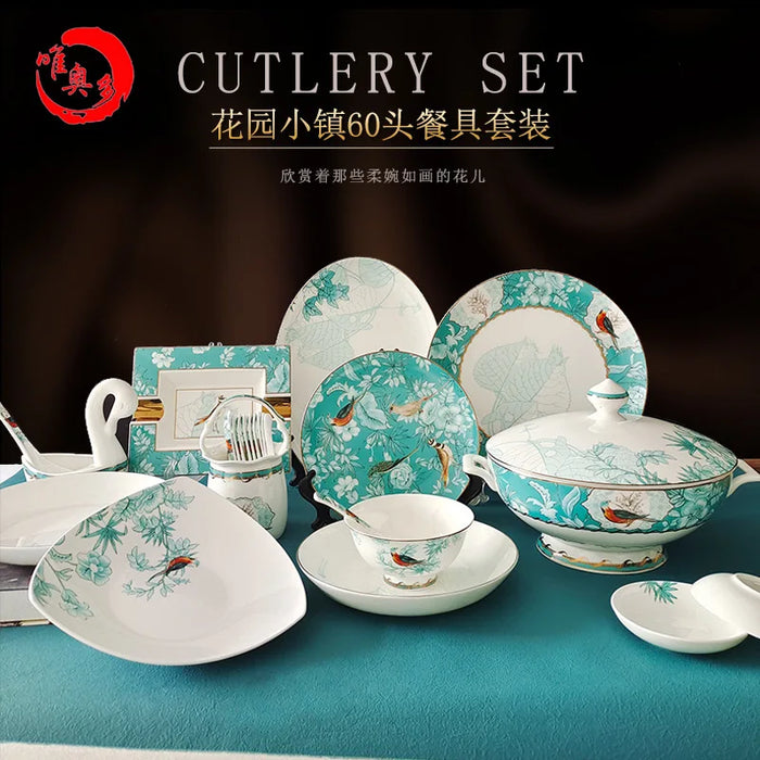 Garden Town Tableware Set Creative Hand-painted Household Chinese Tableware Wholesale Bone China Dish Plate Set