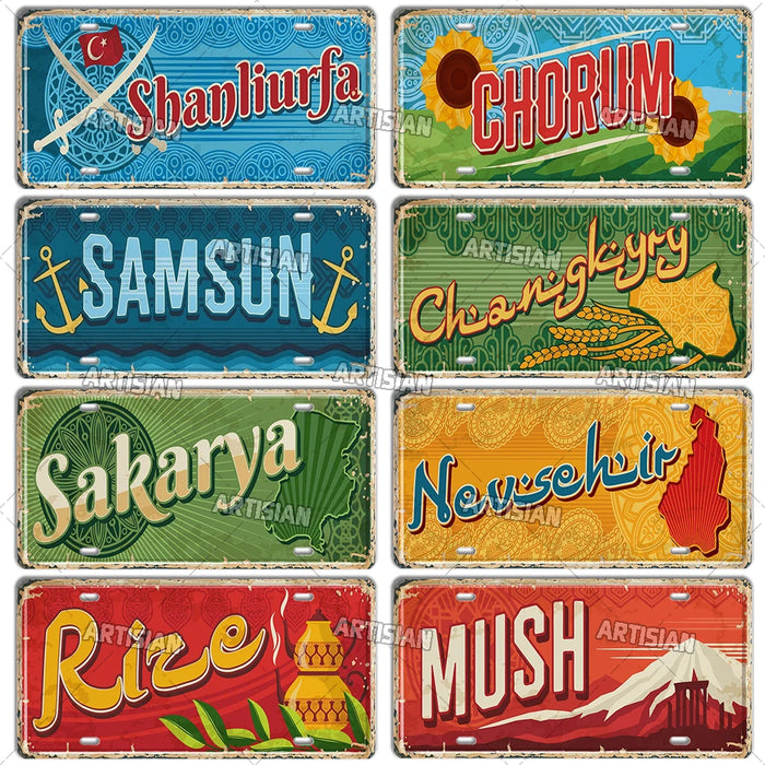 Artisian TURKEY Landmark License Plate Turkiye City Decorative Vehicle Plate Metal Tin Plaque Wall Decor Garage Bar Pub Club