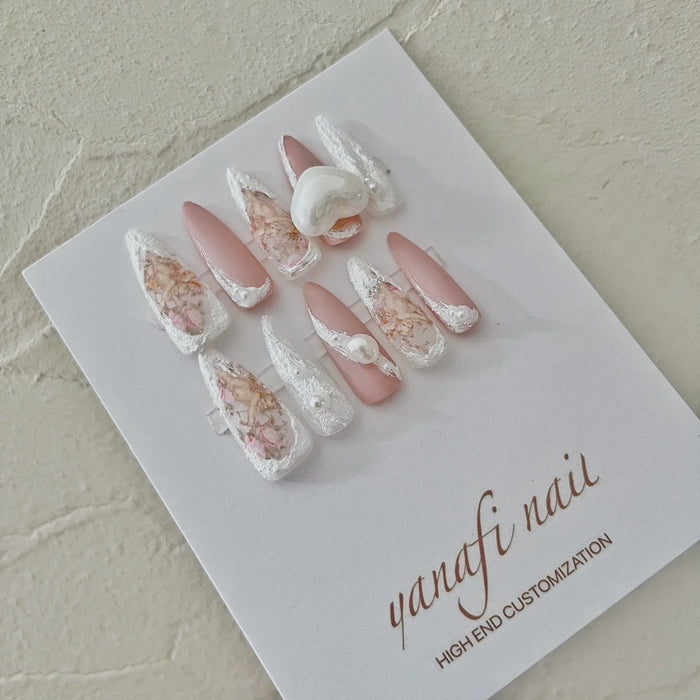 The New Pink Baroque Plaster Glue Embossed Long Manicure Fake Nails Can Be Detached and Worn To The  5d Gel Nail Art