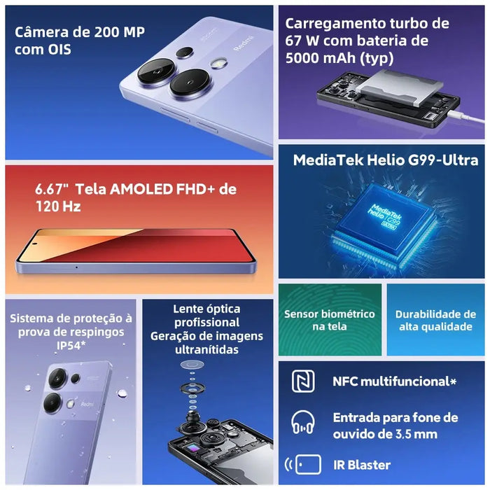 [Lançamento mundial] Versão global Xiaomi Redmi Note 13 Pro 4G Câmera de 200 MP com OIS 67W de Carregamento rápido