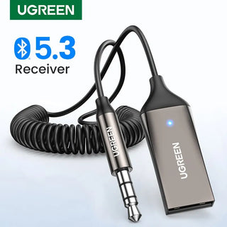 Aux to Bluetooth 5.0 Adapter 3.5mm Bluetooth Receiver for Car USB 2.0 to 3.5mm Jack Kit with Built-in Microphone