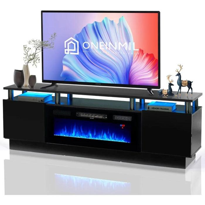 Fireplace TV Stand with 36" Electric Fireplace,LED Light Entertainment Center,2 Tier TV Console Stand for TVs Up to 80"