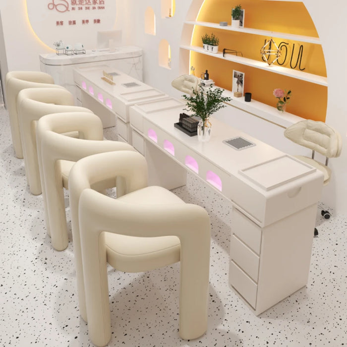 Cream Style Nail Table and Chair Set with Built-in Baking Lamp, Vacuum Cleaner Socket, Dirt Resistant Nail Table Manicure Tables