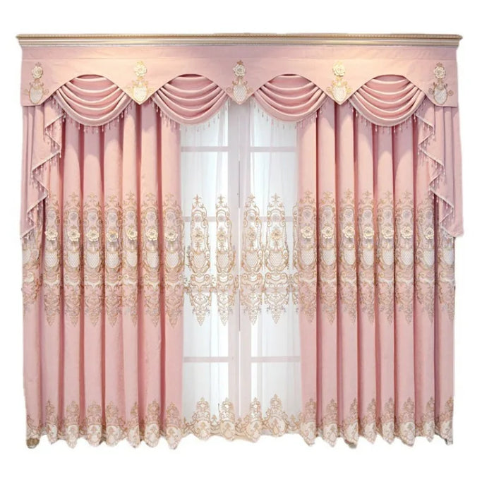 Luxury European Pink Curtains for Living Dining Room Bedroom High-grade Atmosphere Blackout Cloth Simple European Floor Windows