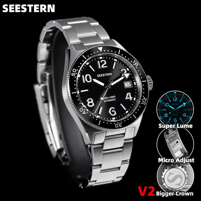 SEESTERN Diver Men Watch Automatic Mechanical Wristwatches NH35 Movement Ceramic Bezel 20Bar Waterproof Sapphire Luminou S434 V2