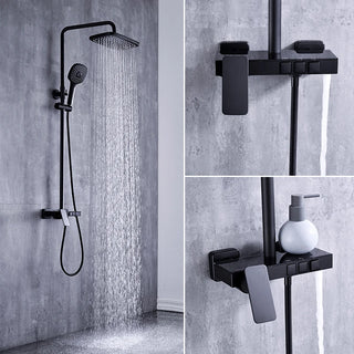 High Quality Bathroom Black Wall Mounted Mixer Square Shower Head 3 Ways Complete Rainfall System Shower Set