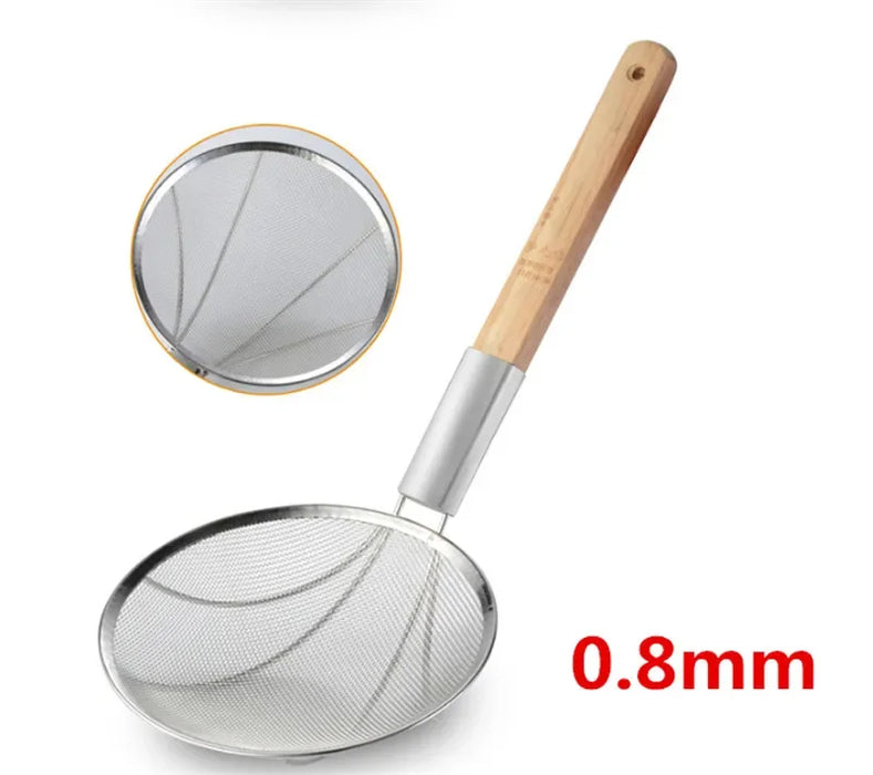 Stainless steel big long noodle French fries colanders strainer basket wooden handle frying net Hot Pot leaky filter sieve sink