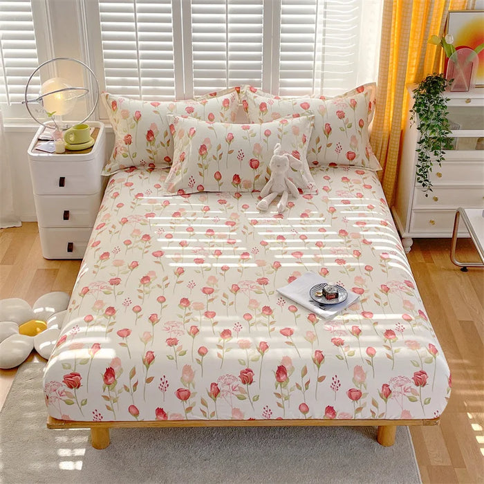 Bonenjoy 1 pc 100%Cotton Bed Sheet with Elastic Queen Size Floral Style Sheets on Elastic drap de lit 180x200cm Bedsheet Cotton