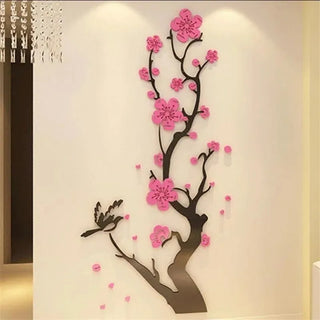 Chinese Style 3D Wall Stickers Plum Blossom Flowers Stickers Home Decorations Living Room Dinning Room Wall Decor Decals Acrylic