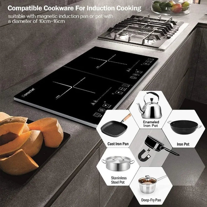 Double Induction Cooktop Induction Cooker 2 Burners, Low Noise Electric Cooktops With 1800W Sensor Touch, 10 Temperature