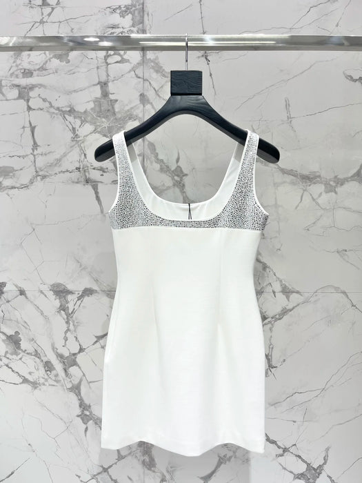 2024 Summer New Women's Wear Elegant crystal embellished plain fabric mini camisole dress 0521