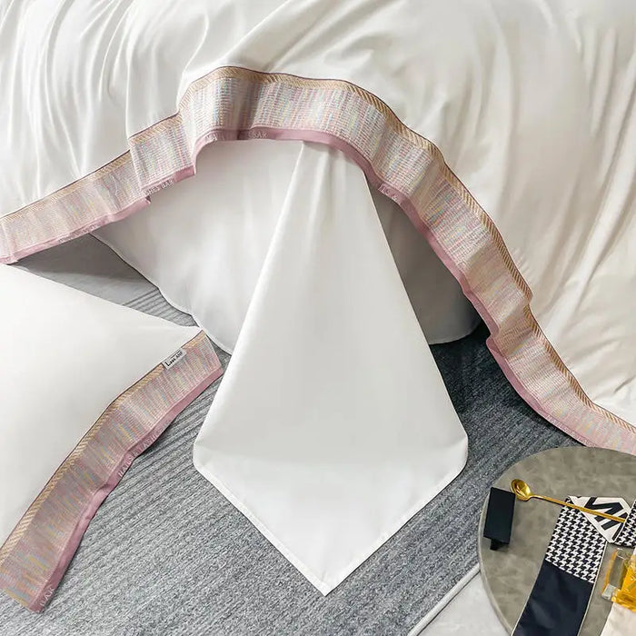 Solid Color Embroiderd Home Textile Bedding Set Luxury 4pcs White Long-staple Cotton Duvet Cover Bedspread Sheet Pillowcases