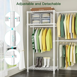 Simple Sturdy Wardrobe Rack With Double Hanging Rods Bedroom Furniture Rolling Clothes Racks for Hanging Clothes 8 Side Hangers
