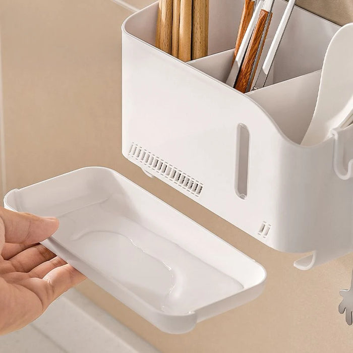 Perforation-free Chopsticks Holder Integrated Wall-mounted Chopsticks Basket Household Kitchen Cylinder Drain Rack Storage Boxes