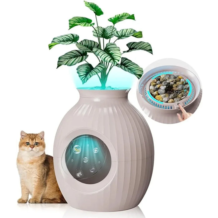 Smart Odor Control Plant Extra Large Cat Litter Box for With Light Easy To Clean Includes Artificial Plants Door Scoop