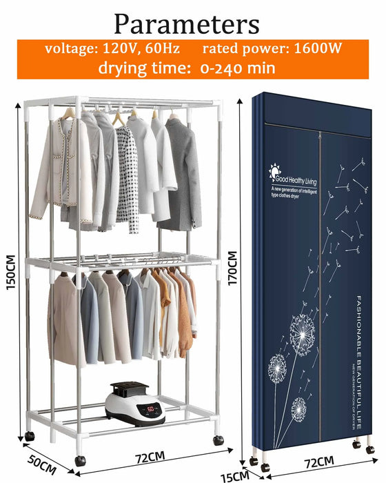 Portable Electric Clothes Dryer,110V-1500W Heated Clothes Airer, Heated Clothes Dryer with Timer, Electric Clothes Dryer