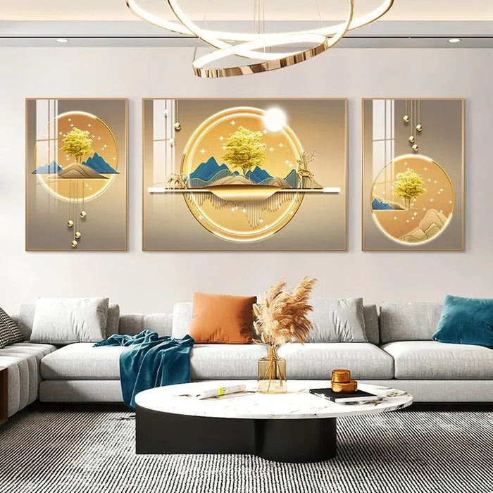 Modern simple living room decoration painting sofa background wall hanging painting atmospheric mural triplet