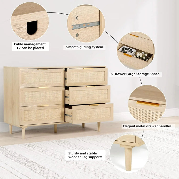 3/4/5/6/7/8 Drawer Dresser Rattan Dresser Modern Chest with Drawers,Wood Storage Closet Dressers Chest of Drawers