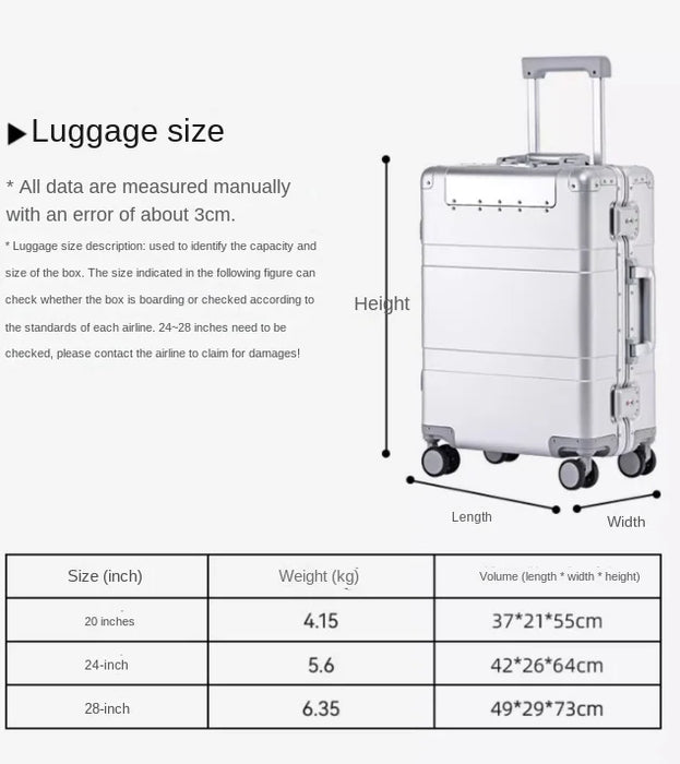 All aluminum magnesium alloy metal suitcase is sturdy and durable, with a front opening for photography and business travel