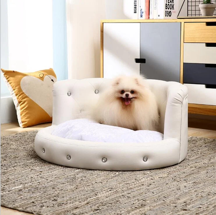 Ready to ship multi-colors luxury pet bed leather dog bed princess style cat sofa bed with diamond