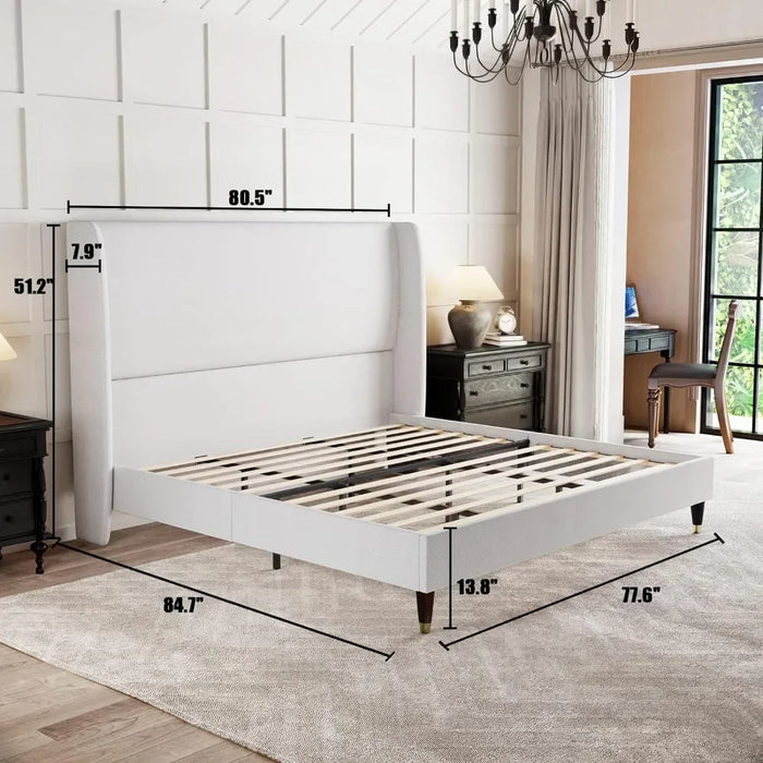 Queen Size Bed Frame 51.2" High Headboard Tall Upholstered Bed, Platform Bed Frame