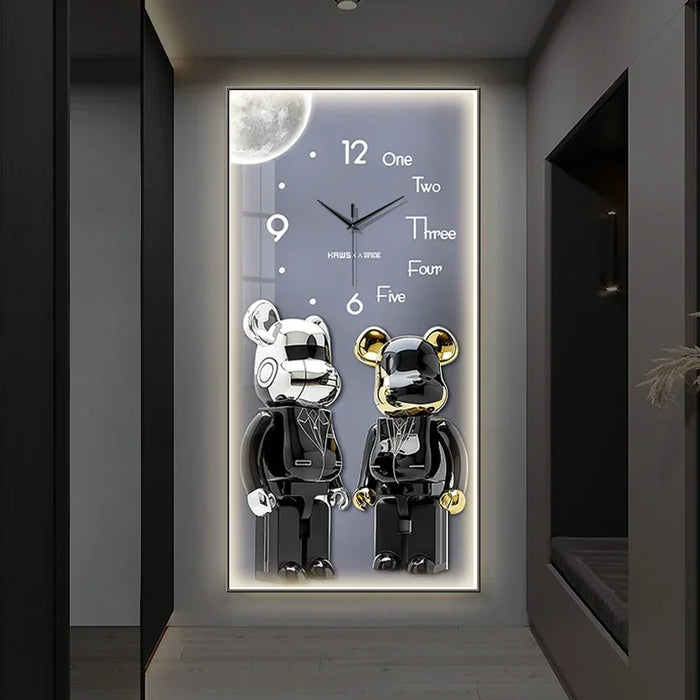 Cartoon Bear LED Wall Clock Painting Fashionable Mute Decorations in The Household Decor Living Room Corridor Electronic Clocks