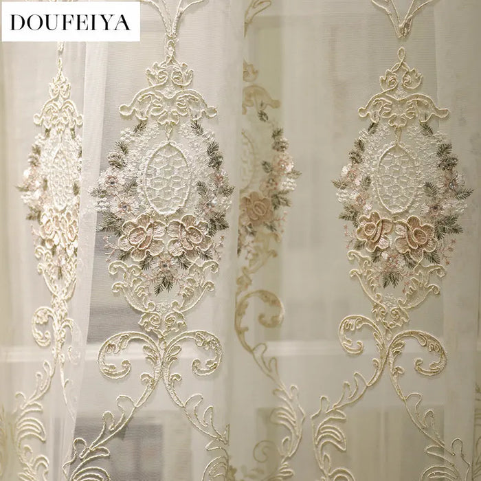 European Luxury Turkish Embroidered Curtains Sheer for Living Room Bedroom Floral Curtain Tulle Sheer Window Drapes Embroidered