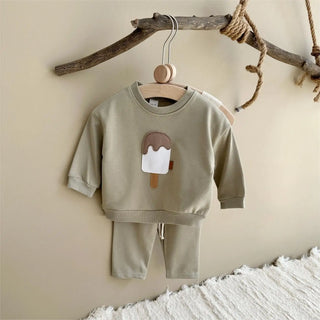 New Autumn Baby Boys Girls Clothing Set Toddler Casual Cotton Home Wear Ice Cream 2PCS Set Long- Sleeved Pants Children's Suits