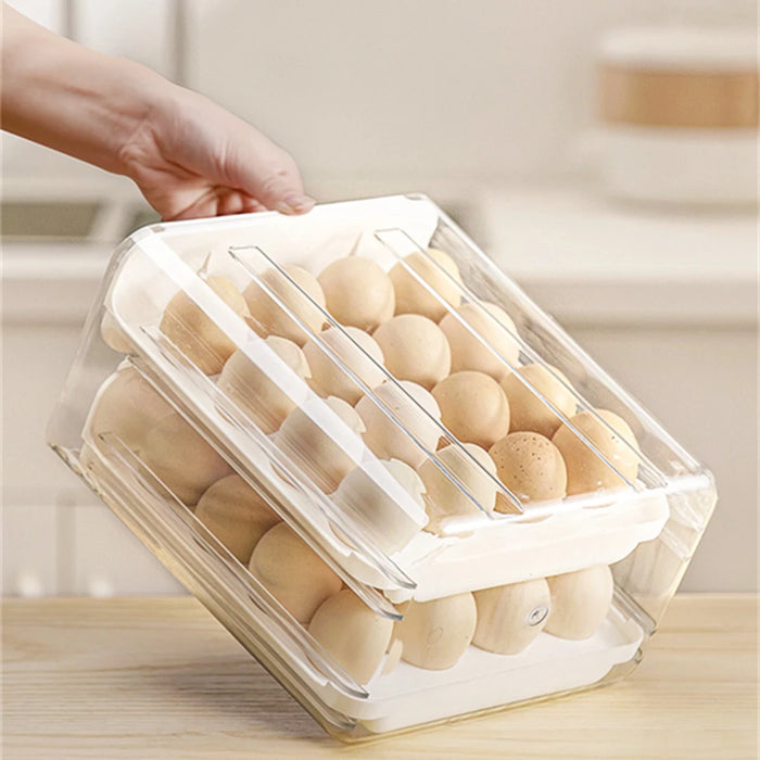 Transparency Refrigerator Egg Storage Organizer Egg Holder for Fridger 2-Layer Drawer Type Stackable Storage Bins TPE Egg Holder