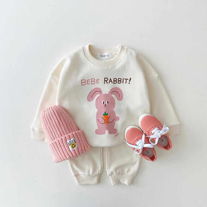 2024 Autumn New Arrival Sports Set Children Girls Comfortable Bear Solid Pullover Sweatshirts+Loose Cotton Pants Boy Casual Suit