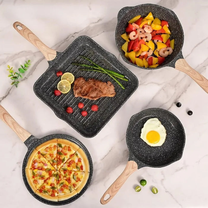 Kitchen Pots and Pans Set Nonstick, Induction Granite Coating Cookware Sets with Frying Pan, Saucepan, Sauté Pan, Griddle Pan